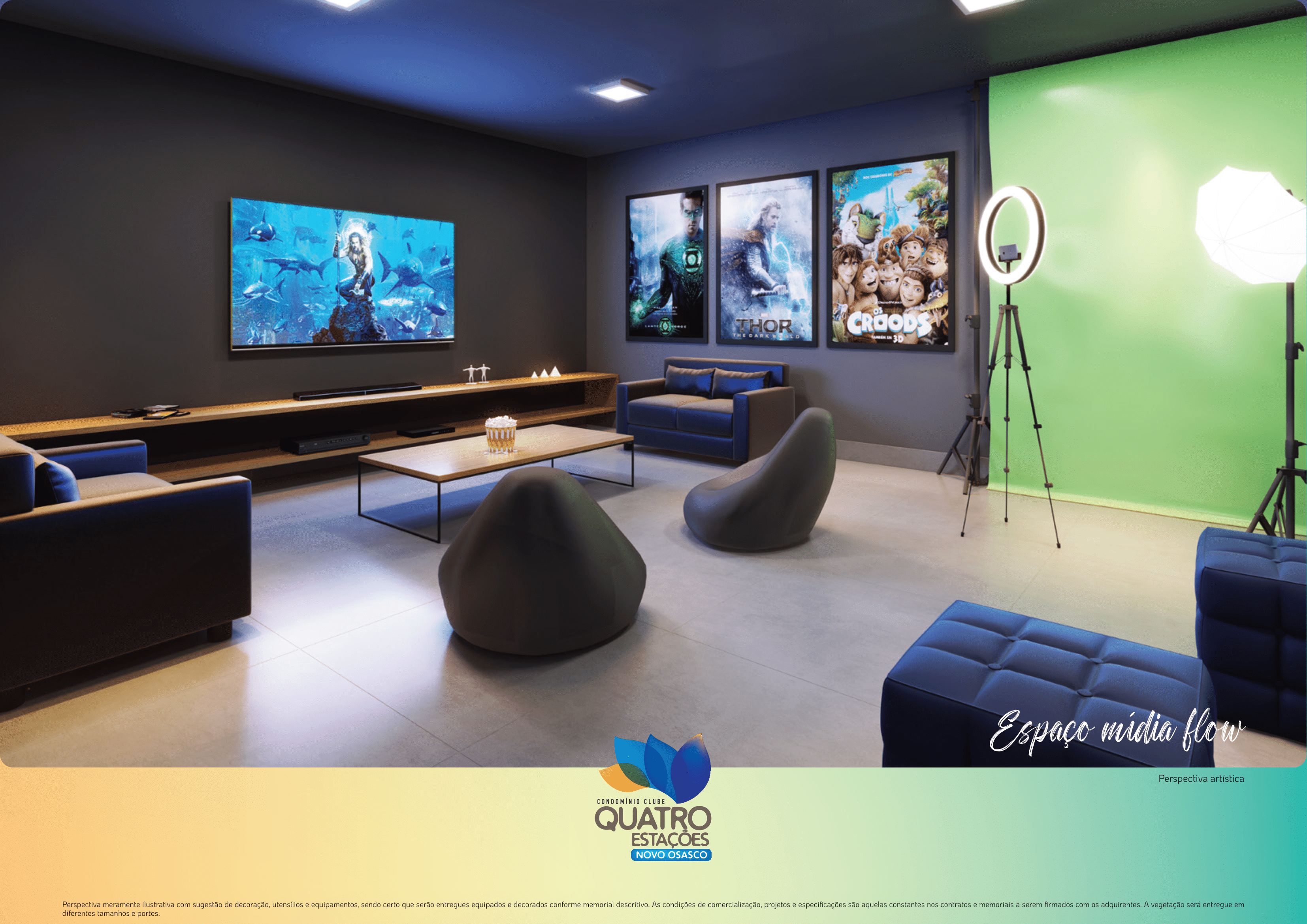 Espaço cinema com poltronas para sessões de filme