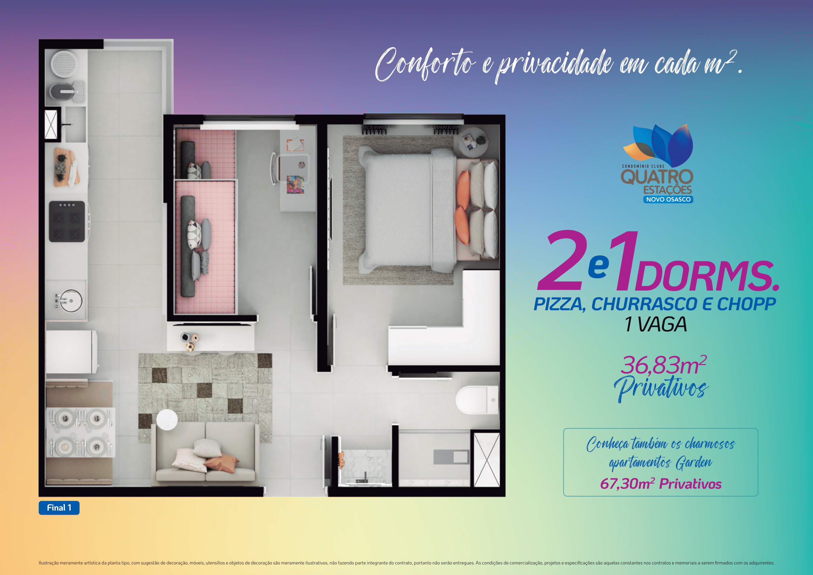 Planta do apartamento Standard 36m² 1 dormitório